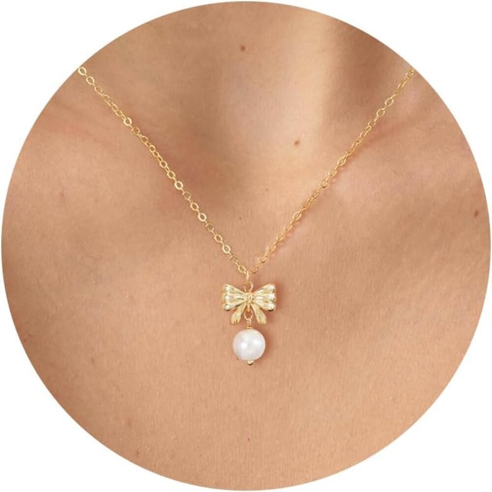 ⚡Pearl 14K Gold-plated White Gold-plated Dainty Pearl Necklace for Women